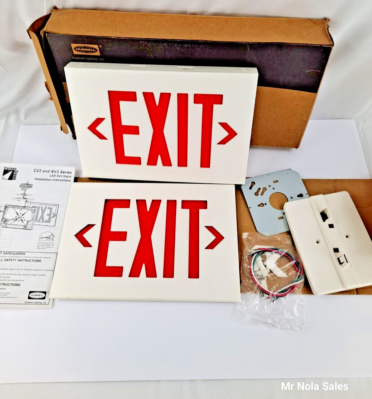 NIB Hubbell CV3REW LED Exit Sign Single / Double sided Arrows Thermoplastic