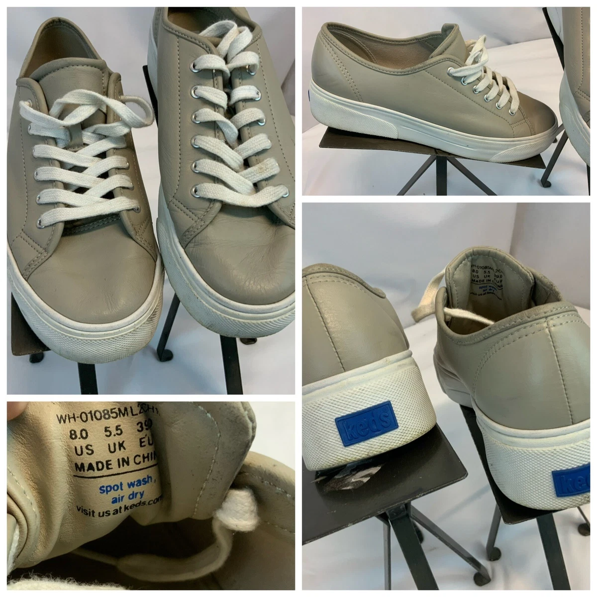 Keds Fashion Sneakers Shoes Size 8 Women Gray Leather Stretch Worn 1x Ygi G1S 2
