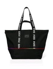VICTORIA'S SECRET PINK BLACK DOUBLE STRAP ZIP RETRO TRAVEL TOTE BAG CARRYON NWT