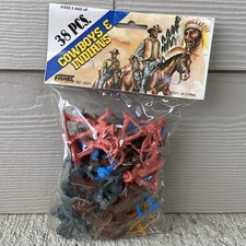 Vintage Fishel Cowboys  Indians 38 Piece Toy Figures Cake Toppers