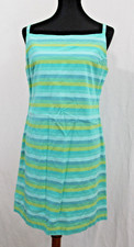 J Crew Sz 10 Shades of Blue Green Stripes Cotton Sundress Sleeveless