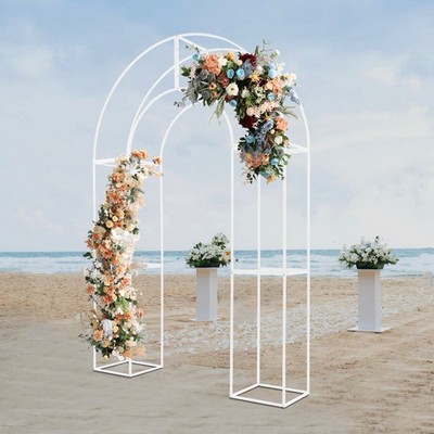 White Iron Wedding Arch 5 × 7.5 ft Free Standing Floral Balloon Backdrop Stand