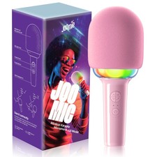 Joomie Pink Microphone for Singing   4 in 1 Bluetooth Karaoke Portable Microp...