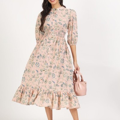 Premium Indigo Print Knee Length Dress for Women | Casual Ethnic Flowy Dress |
