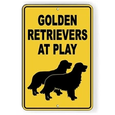 Golden Retrievers At Play Please Slow Down Sign / Decal    /  Caution /
