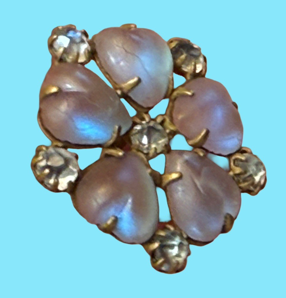 Antique Heart Shaped  Saphiret Glass  Button  w claw set pastes-  FREE SHIPPING