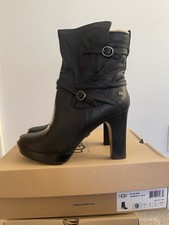 UGG Olivia Black Leather High Heel Boots Size 9