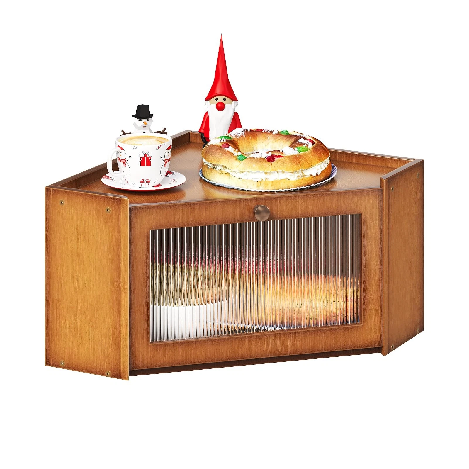 Corner Bamboo Bread Box for Kitchen Counter Large Capacity Rustic Bread Stora...