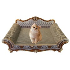 Large Grey Luxury Cardboard Cat Scratcher Sofa Couch Bed with Catnip Lounge