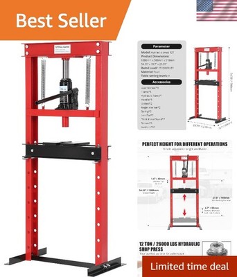 12 Ton Heavy-Duty Hydraulic Press for Auto Bending & Stamping, Adjustable Red
