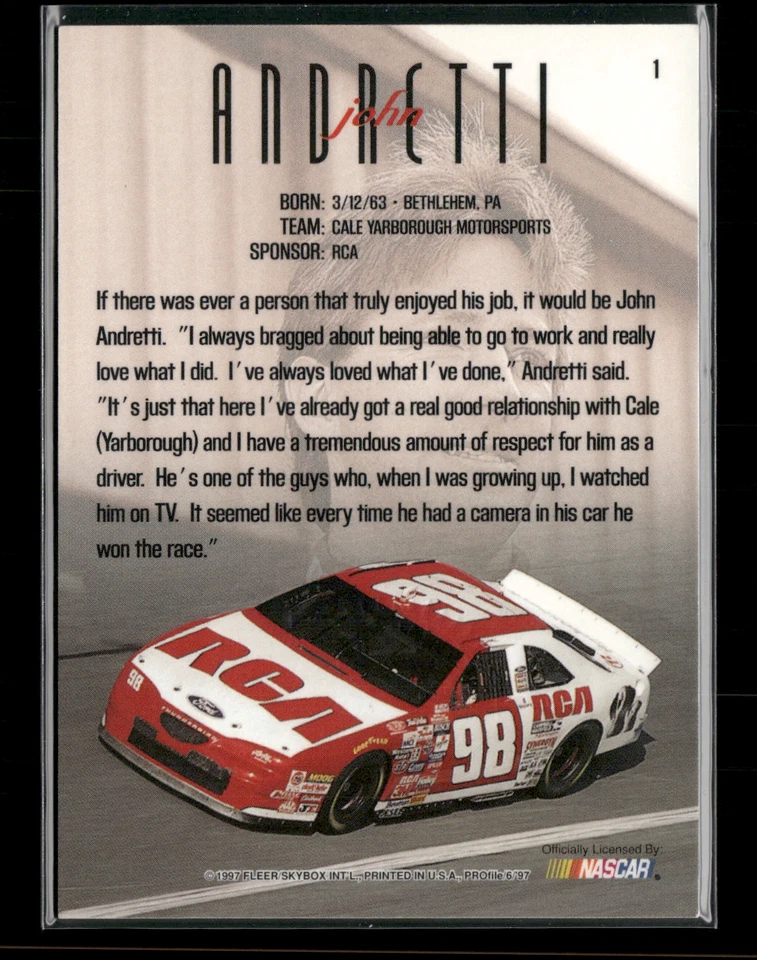 John Andretti 1997 Fleer Skybox Profile Auto - Image 2 of 2