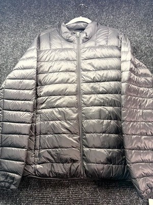 Falls Creek Packable Puffer Jacket Mens L Gray Down Mock Neck Hiking Full Zip