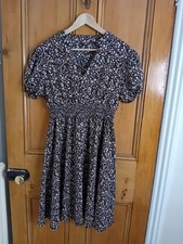 Pretty Puff Sleeve Floral Ditsy Print Dress Black Pink Blossom One Size