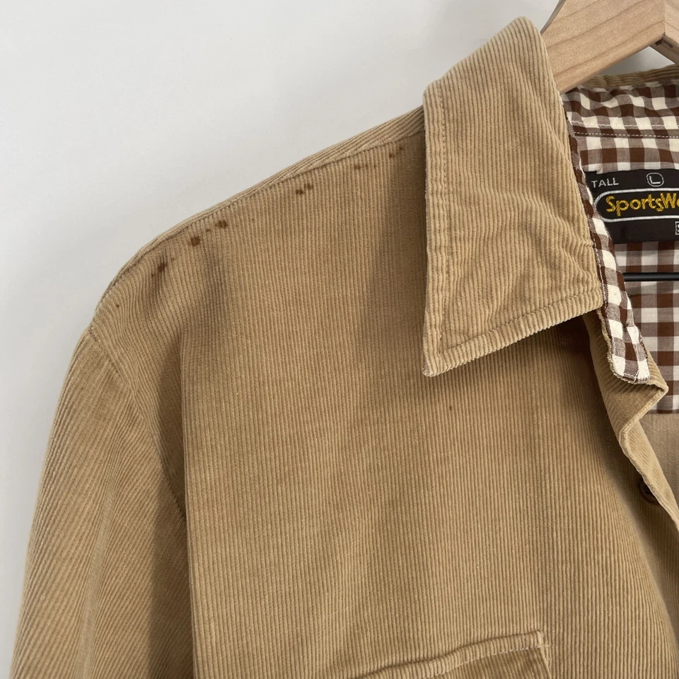 Vintage 70s Sears Corduroy Shirt Mens Large Tall Tan Button Up Western Pockets - Image 3 of 4
