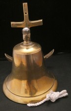 VTG Lg Brass Ship Bell Nautical Hanging Bell With 10 Wall Mount Anchor
