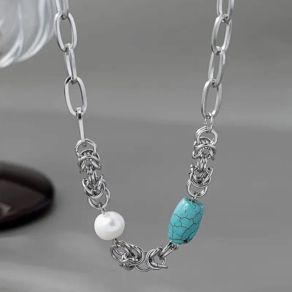 Collar de perlas de agua dulce de piedra natural diseño de eslabones de cadena para mujeres damas regalos Reino Unido Foto 3 de 4