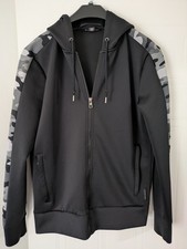 Michael Kors Camo Trim Sleeves Black Full Zip Hoodie Sweatshirt Mens Size S EUC