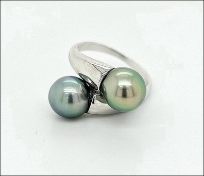 Tahitian Pearl Twins 'ýou and me' style sterling silver ring