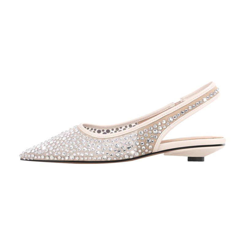 Women Pointed Toe Slingbacks Diamante Sandals Low Kitten Heel Flat Slip on US15