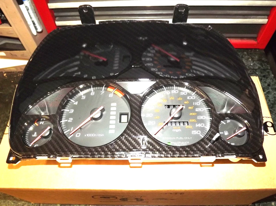 OEM+ 97-01 Honda Prelude faux carbon fiber gauge cluster meter visor assembly GV - Image 3 of 4