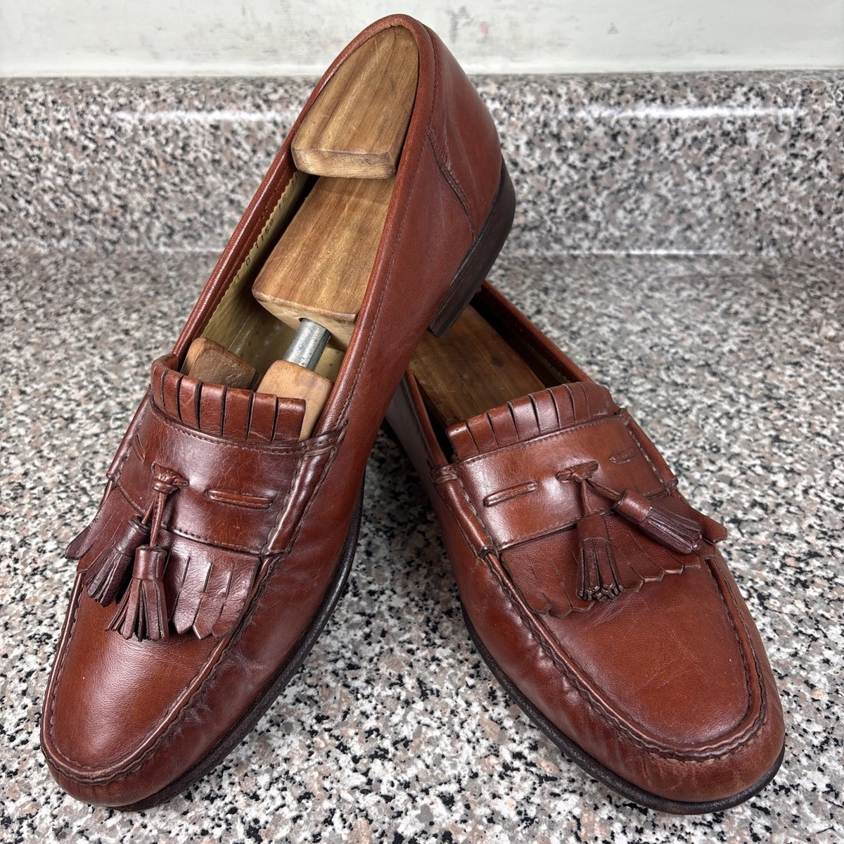 NEW! SANTONI Brown Leather Handsewn Moc Toe Tassel Loafers US 8.5 Made in Italy Santoni Tassel Loafer Light Brown Grain • Brogue main image 3