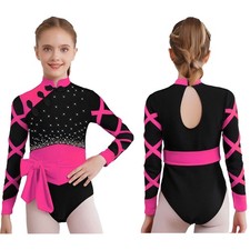 Kids Girl Color Block Gymnastic Leotard Tumbling Unitard Athletic Dance Bodysuit