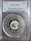1937  10C Mercury Dime PCGS MS67  Teich Family Collection Pedigree