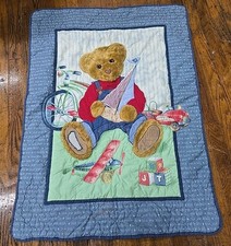 Blue Jean Teddy Bear Crib Quilt Toys Holding Sail Boat Baby Blanket