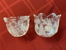 Set of 2 Mikasa Holiday/Christmas Tea Light Votive Candle Holder Angel,Trees