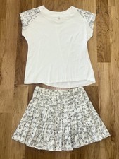 Vintage 90 s Nike Tennis Outfit Set White Top Printed Skirt M 10-12