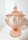 Anchor Hocking Mayfair Open Rose Pink Depression Glass Compote Candy Dish 1930s
