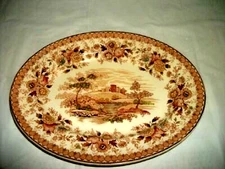 1930s English Ridgway Wooland Transferware Platter Brown Multicolor Vintage