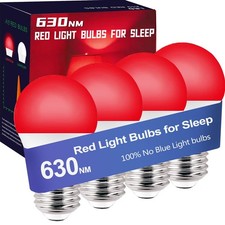 630nm Red Light Bulbs for Sleep Dimmable, 100 Blue Light Blocking, Sleep Lig...