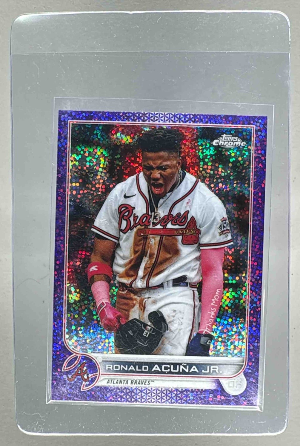 Ronald Acuna Jr 2022 Topps Chrome #165 Purple Speckle Refractor /299