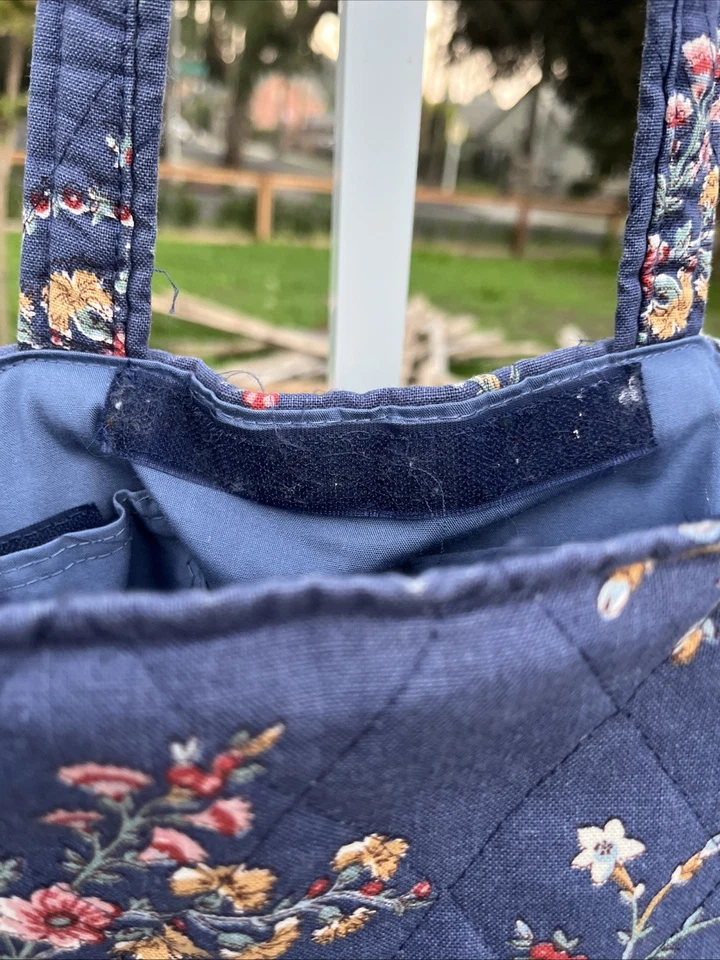 Bolso Acolchado De Colección Bolsillos Grandes Hecho a Mano Floral Forrado Boho Azul Años 80 90 Foto 4 de 4