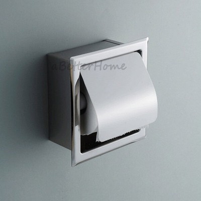 Bathroom Wall Embed Toilet Paper Holder In-wall Tissue Roll Box with Cover Soli