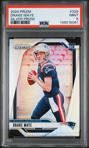 2024 Panini Prizm Drake Maye #329 Silver Prizm RC New England Patriots PSA 9 SP