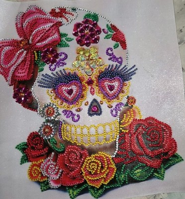 Abris Art Calavera Bead Embroidery Kit featuring vibrant floral beadwork on...