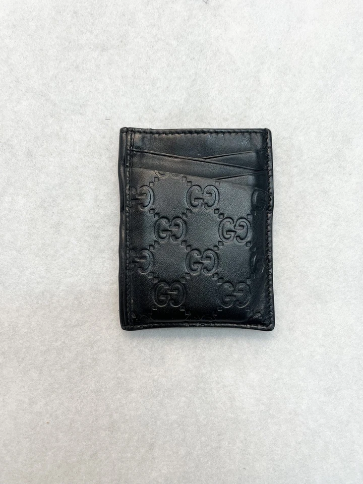 Carteira porta-cartão de couro preta Gucci Guccissima - Imagem 3 de 4