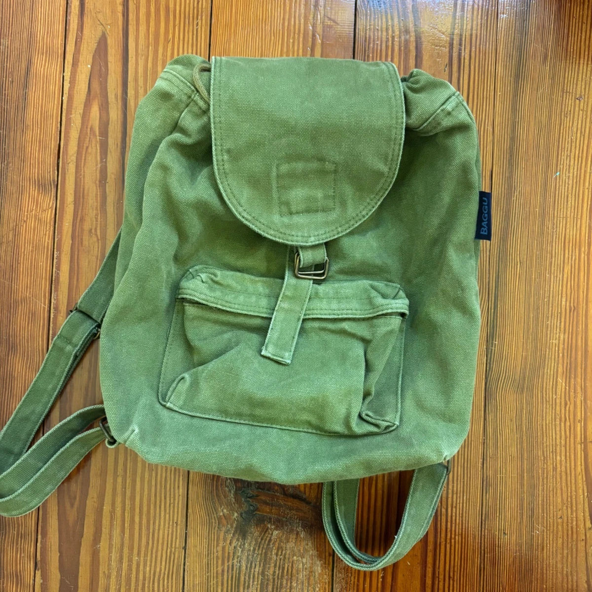 Baggu Duck Bag Backpack Olive Green Recycled‎ Cotton Canvas Drawstring Flap Top Spanish Olive Duck Bag – Prism Boutique main image 3