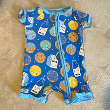Little Sleepies Bamboo Zip Romper One-Piece 0-3 Months Blue Milk Cookies