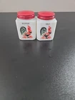 Vintage Milk Glass Salt & Pepper Shakers With Rooster Design White Square Anchor