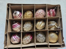 12 Antique Vintage German Feather Tree Glass Ornament Twist Barel Pinecone Bumpy