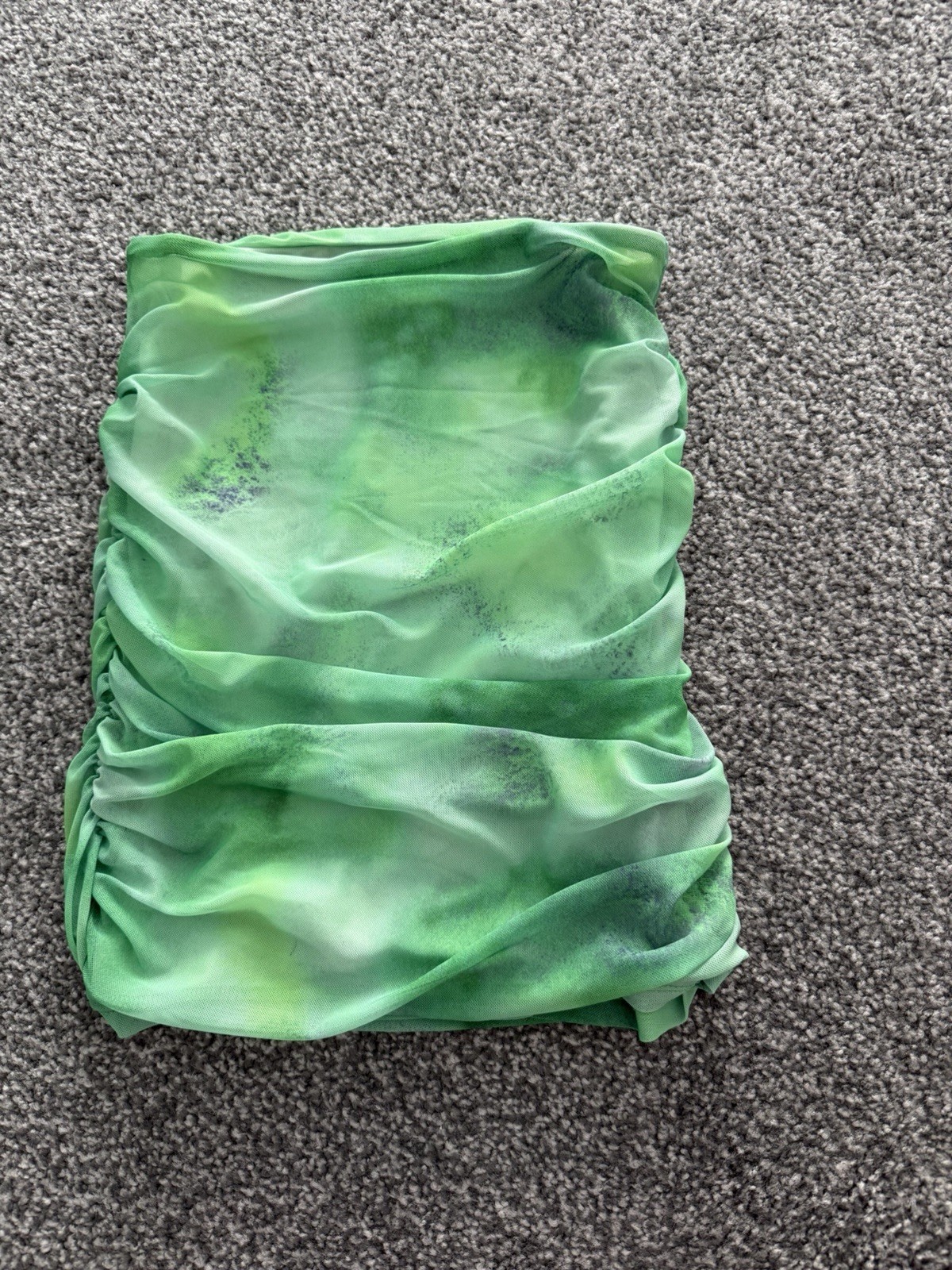 Topshop Green Abstract Mesh Ruched Mini Skirt - UK 6