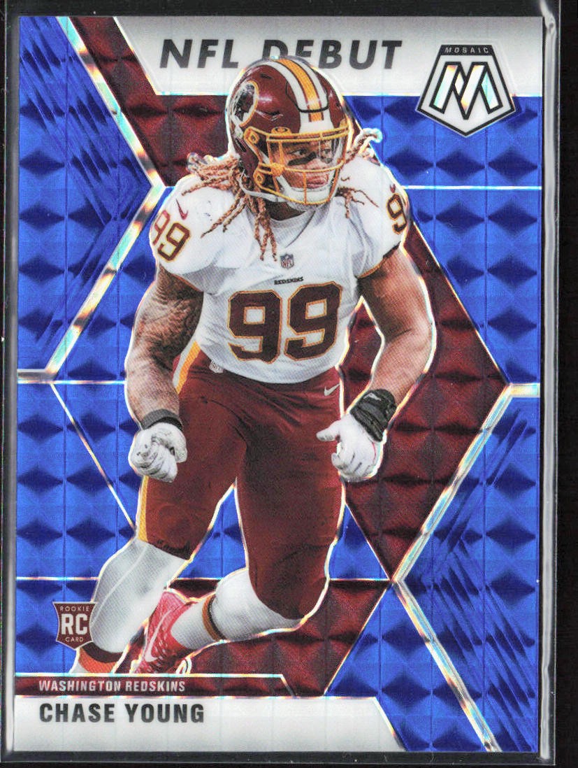 2020 Panini Mosaic Chase Young NFL Debut Blue Prizm Rookie /99 #272 Washington