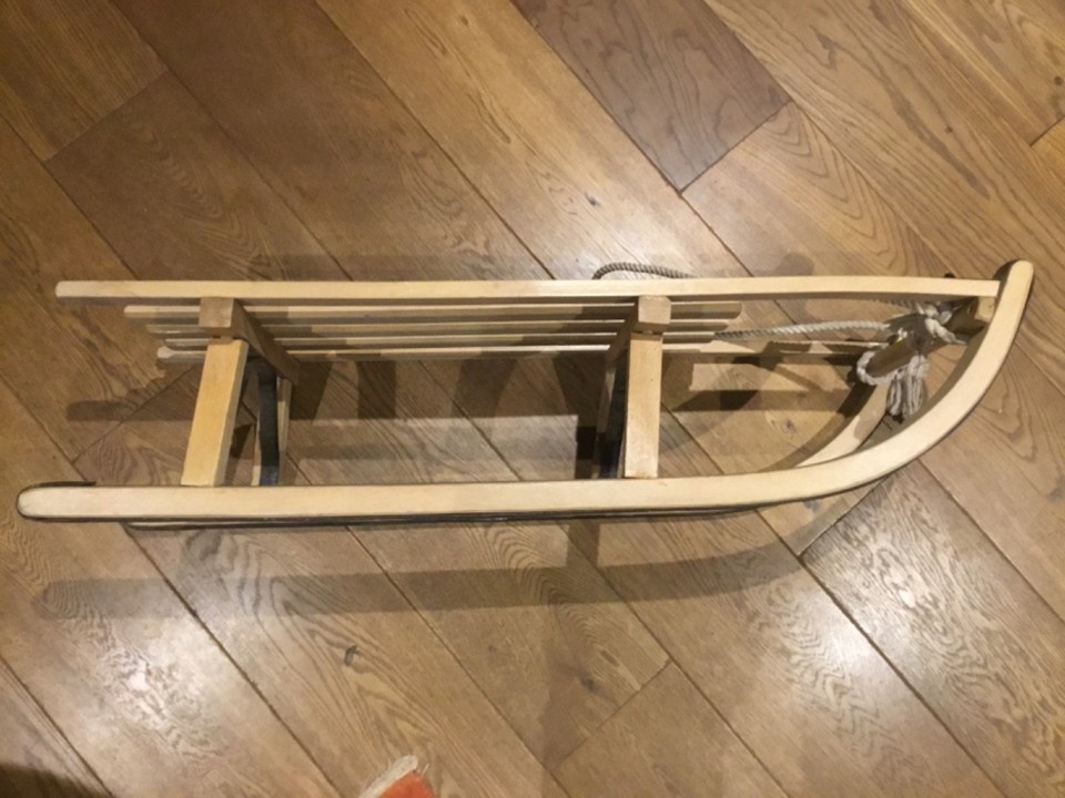 Vintage wooden Sledge/Sleigh/Sled/Toboggan with metal runners for ...
