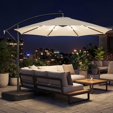 Outsunny 10 ft Offset Cantilever Patio Umbrella w/ Light, Weight, Cream