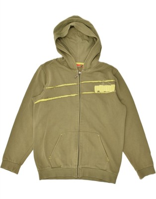 PUMA Boys Graphic Zip Hoodie Sweater 13-14 Years Khaki Cotton AS34