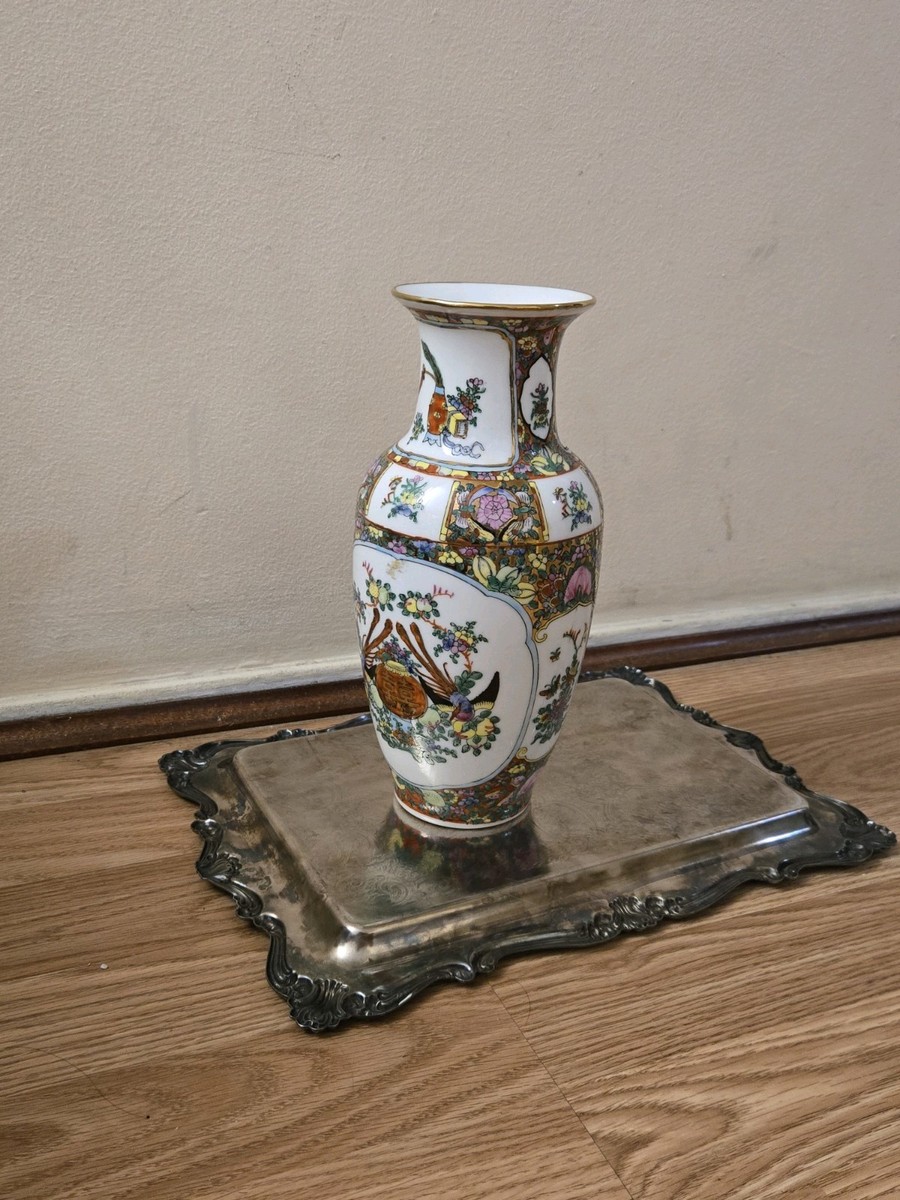 🔥 20C-CHINESE-FAMILLE-ROSE-VASE-HAND DECORATED GOLD DOUBLE
