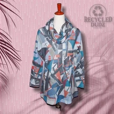 Inoah small Cowl Neck Tunic Top T590F Art to Wear Artsy Lagenlook Abstract Geo